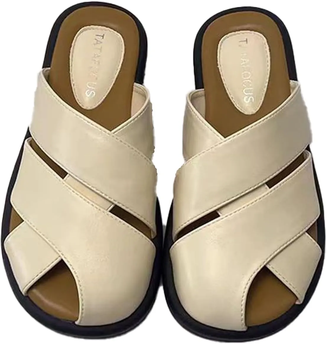 Women's Closed Toe Cross Braided Flat Mules Sandals Roman Classic Leather Comfy Slide Sandal Outdoor Non-Slip Casual Walking Shoes