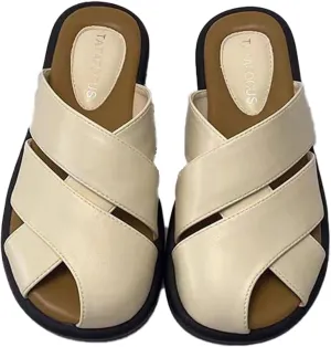 Women's Closed Toe Cross Braided Flat Mules Sandals Roman Classic Leather Comfy Slide Sandal Outdoor Non-Slip Casual Walking Shoes