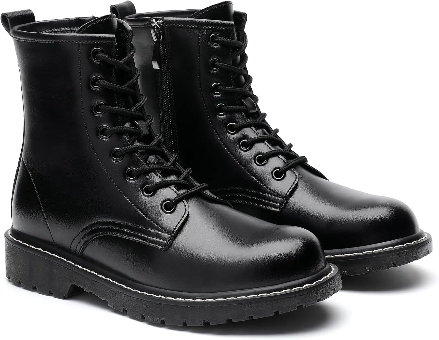 Women's Combat Boots Womens Motorcycle Boots Ankle Booties Low Heel Side Zipper Lace-up Fashion Casual Short Boots