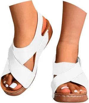 Women's Contrast Color Wedge Orthopedic Sandals 2025, Womens Crisscross Strap Open Toe Summer Shoes,Comfortable Orthopedic Sandals with Arch Support for Women