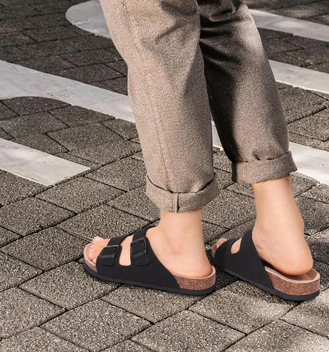 Women's Cork Footbed Slide Sandal, Arch Support Summer Outdoor Sandals with Adjustable Buckle
