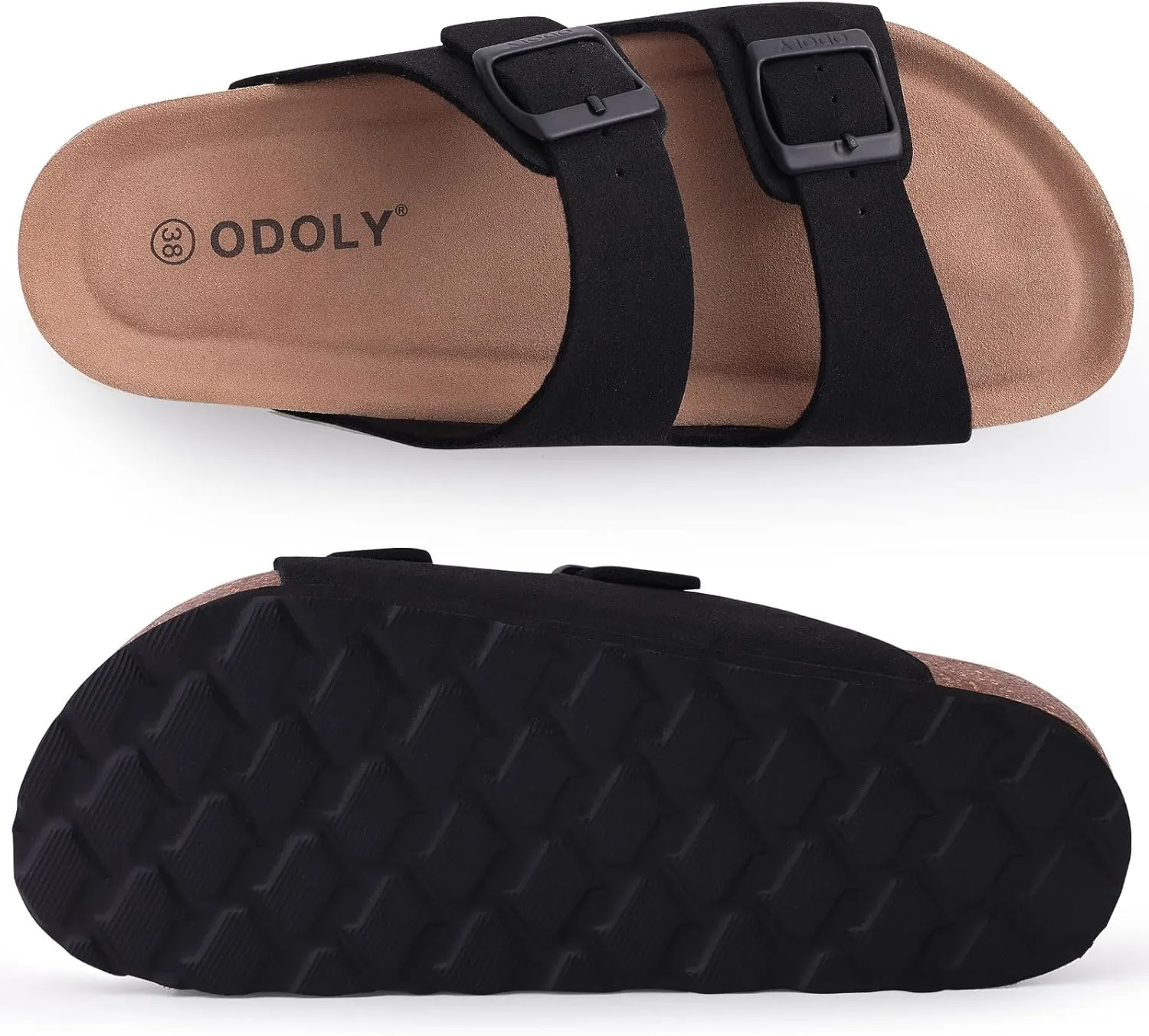 Women's Cork Footbed Slide Sandal, Arch Support Summer Outdoor Sandals with Adjustable Buckle
