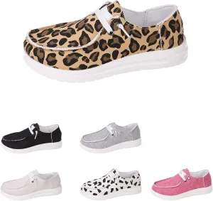 Women's Cow Print Shoes Canvas Lace-Up Moccasin Boat Shoes Loafers Slip On Breathable Lightweight Comfortable Sneakers