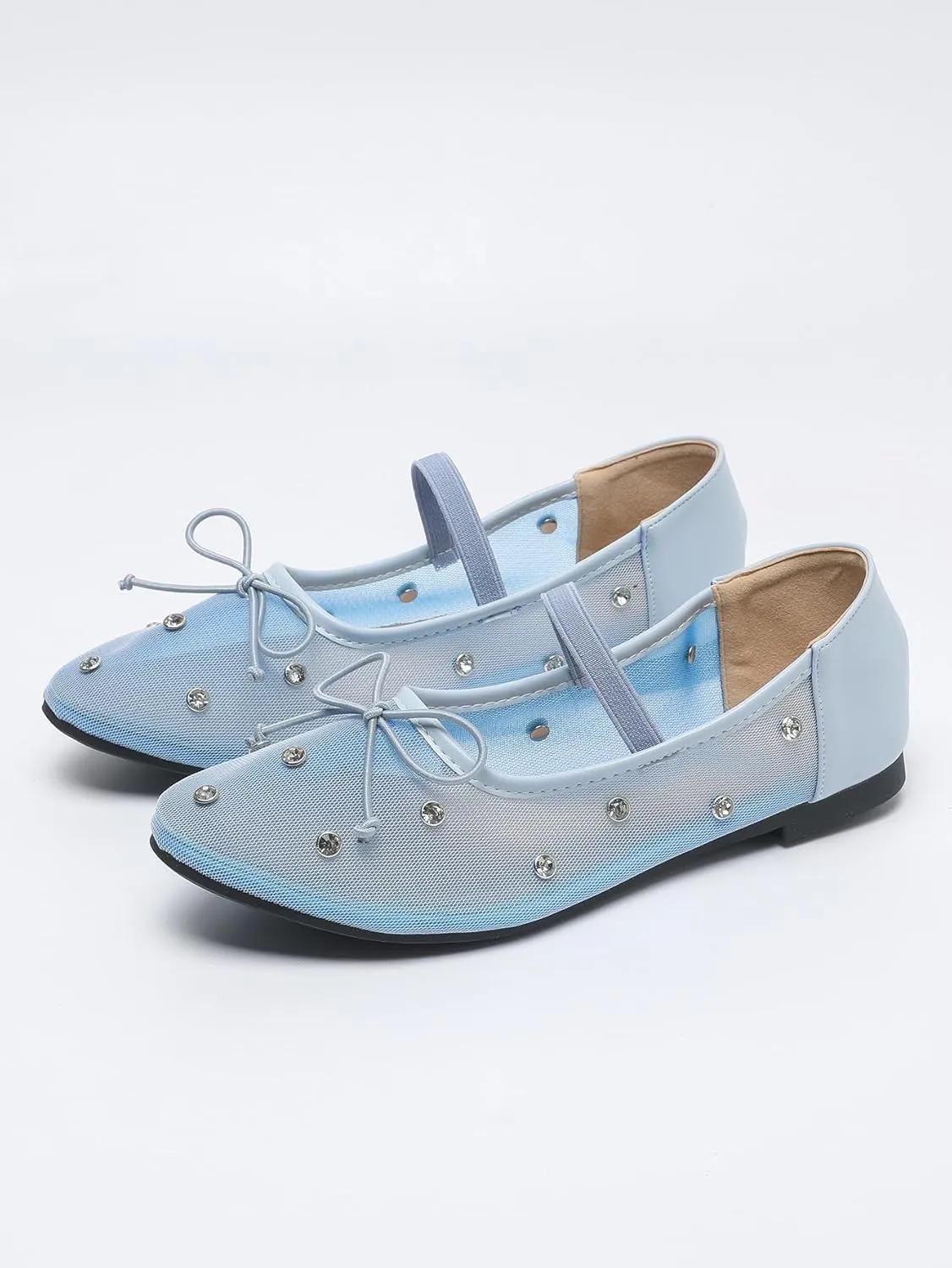 Women's Crystal Mesh Mary Jane Flats Round Toe Soft Sole Ballet Flat Shoes Anti Slip Rhinestones Loafers Comfortable Casual Dress Shoes