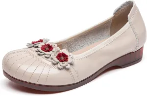 Women's Cute Decorative Flower Soft Leather Flat Shoe Casual Softsole Non-Slip Walking Dress Loafers Slip Ons Mom Work Driving Moccasins