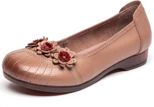 Women's Cute Decorative Flower Soft Leather Flat Shoe Casual Softsole Non-Slip Walking Dress Loafers Slip Ons Mom Work Driving Moccasins