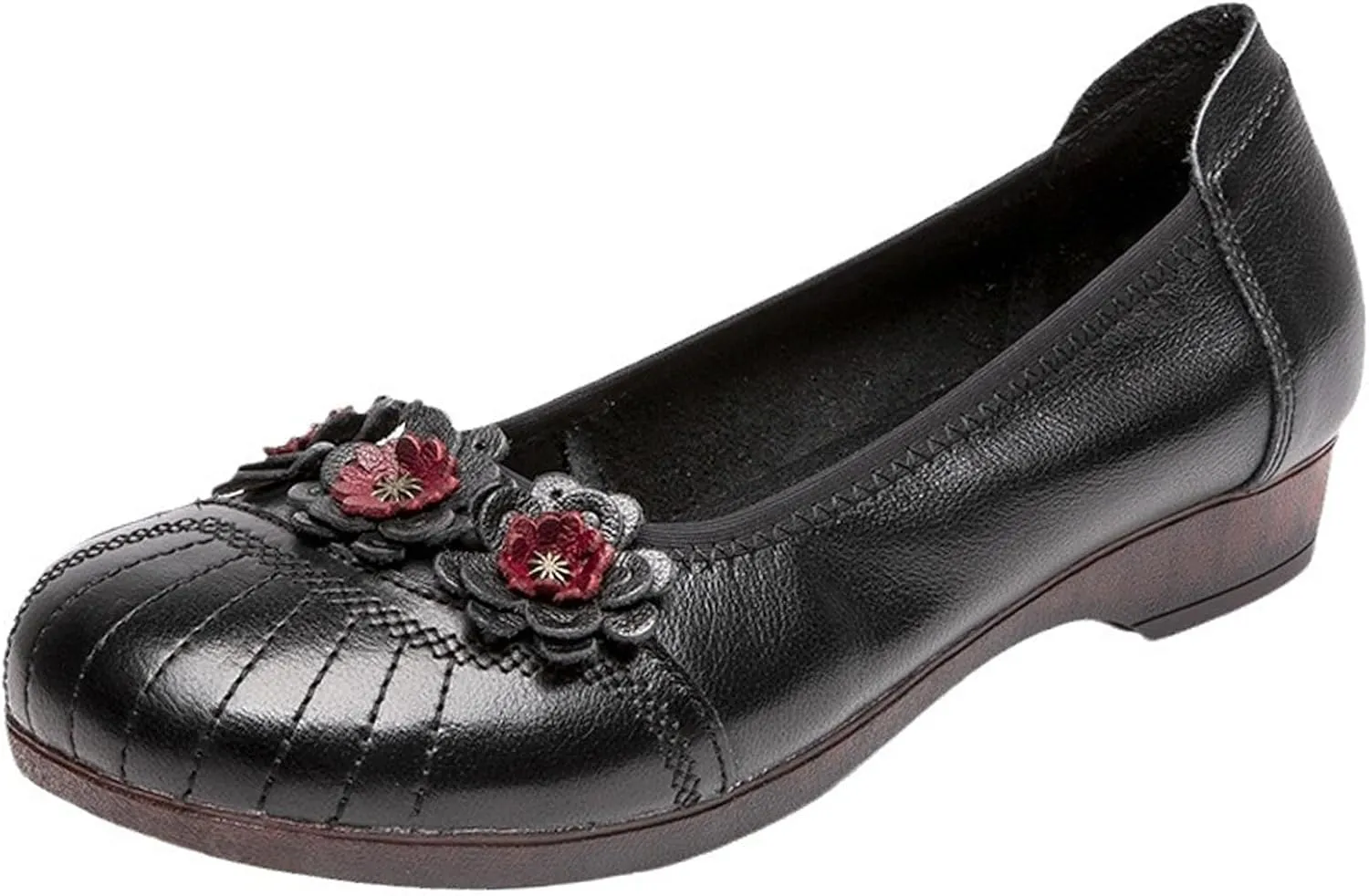 Women's Cute Decorative Flower Soft Leather Flat Shoe Casual Softsole Non-Slip Walking Dress Loafers Slip Ons Mom Work Driving Moccasins