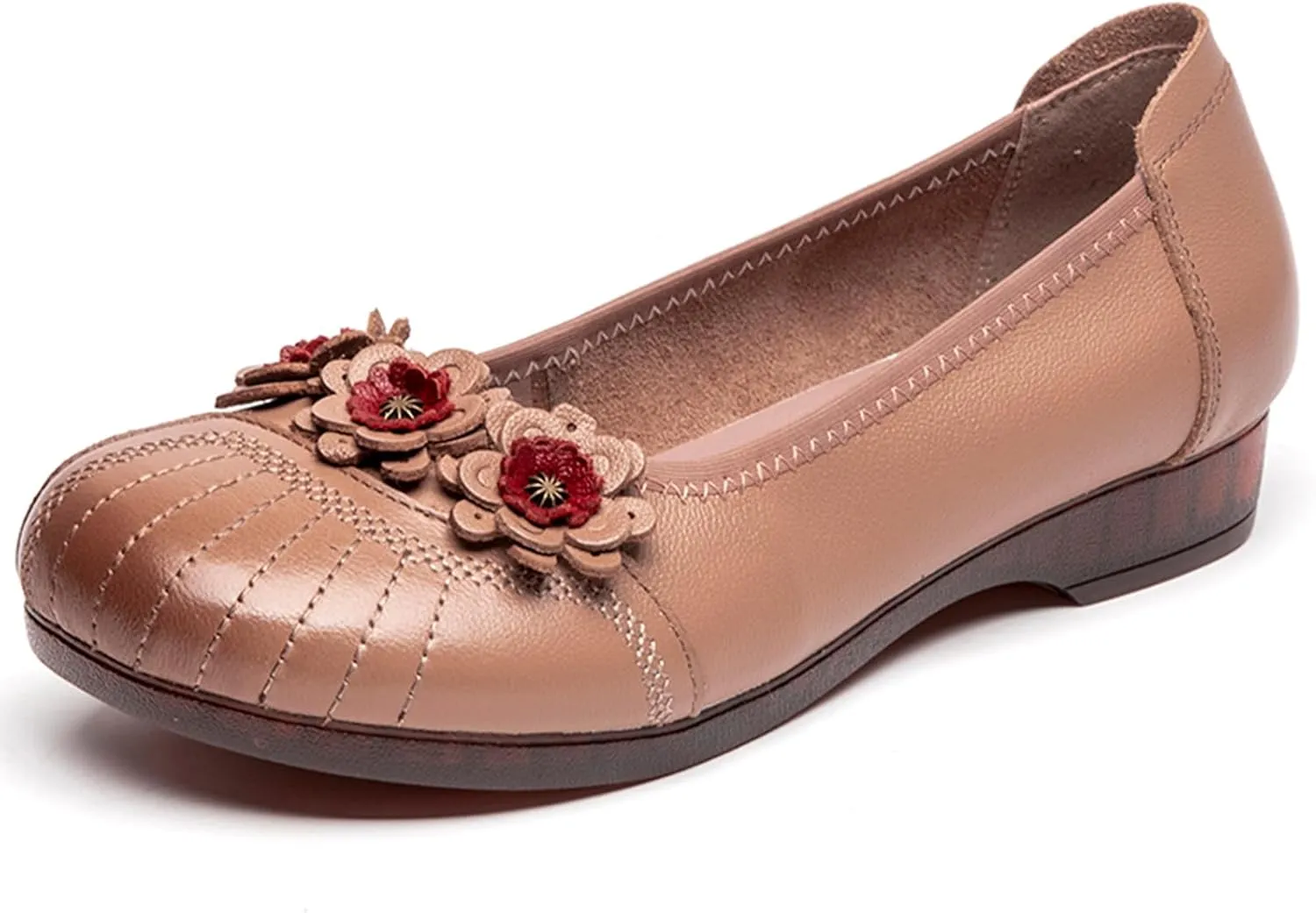Women's Cute Decorative Flower Soft Leather Flat Shoe Casual Softsole Non-Slip Walking Dress Loafers Slip Ons Mom Work Driving Moccasins