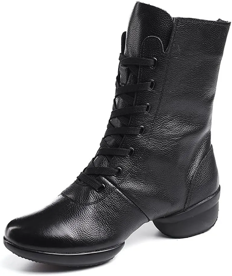 Womens Dancing Boots Lightweight Comfy Platform Dance Shoes Lace-Up Fashion Split Sole Dance Sneakers