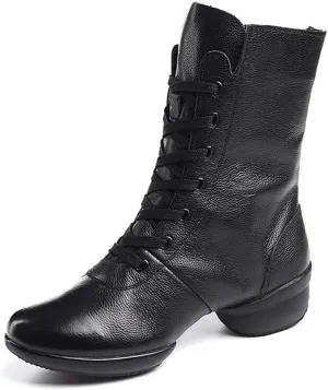 Womens Dancing Boots Lightweight Comfy Platform Dance Shoes Lace-Up Fashion Split Sole Dance Sneakers