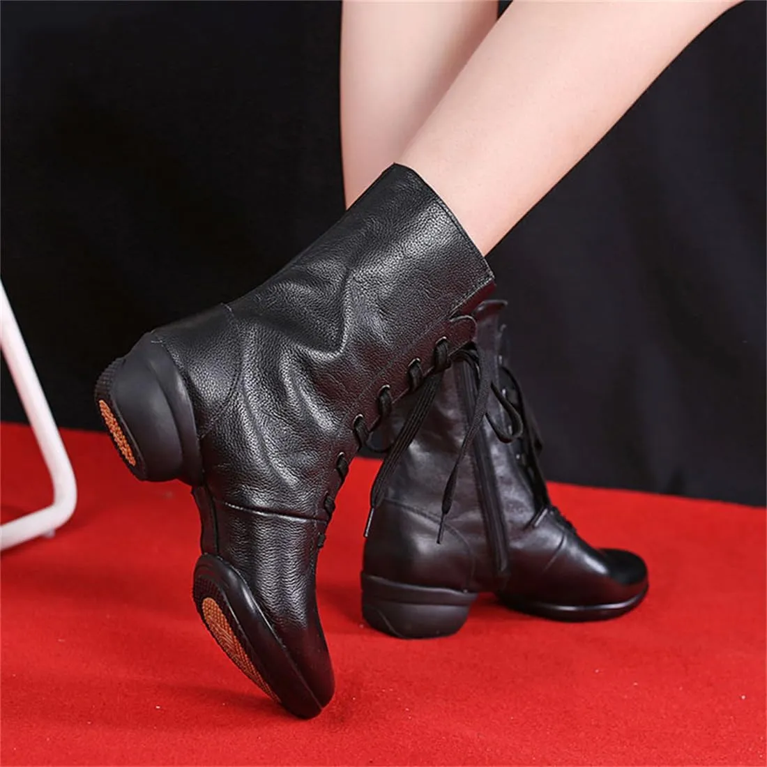 Womens Dancing Boots Lightweight Comfy Platform Dance Shoes Lace-Up Fashion Split Sole Dance Sneakers