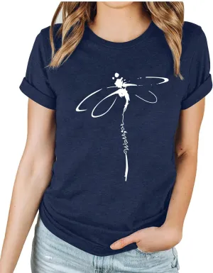 Women's Dragonfly Graphic Tees Trendy Casual Loose Summer Funny Cute Printed Short Sleeve Shirts Tops