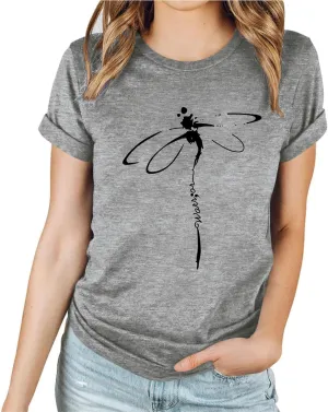 Women's Dragonfly Graphic Tees Trendy Casual Loose Summer Funny Cute Printed Short Sleeve Shirts Tops