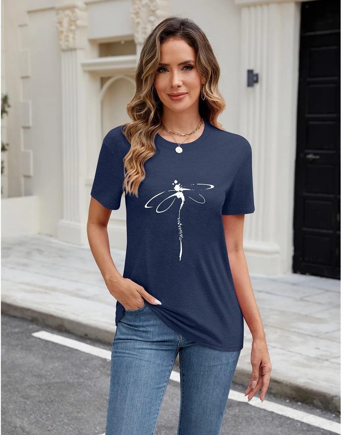 Women's Dragonfly Graphic Tees Trendy Casual Loose Summer Funny Cute Printed Short Sleeve Shirts Tops