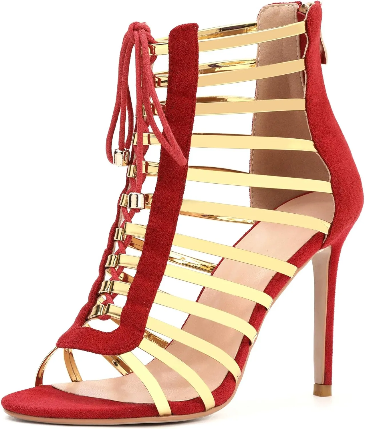 Women's Dress Sandals, Fashion High Heels, Fringed Lace-up Sandals Red Yellow