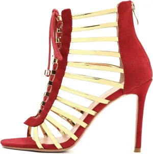 Women's Dress Sandals, Fashion High Heels, Fringed Lace-up Sandals Red Yellow