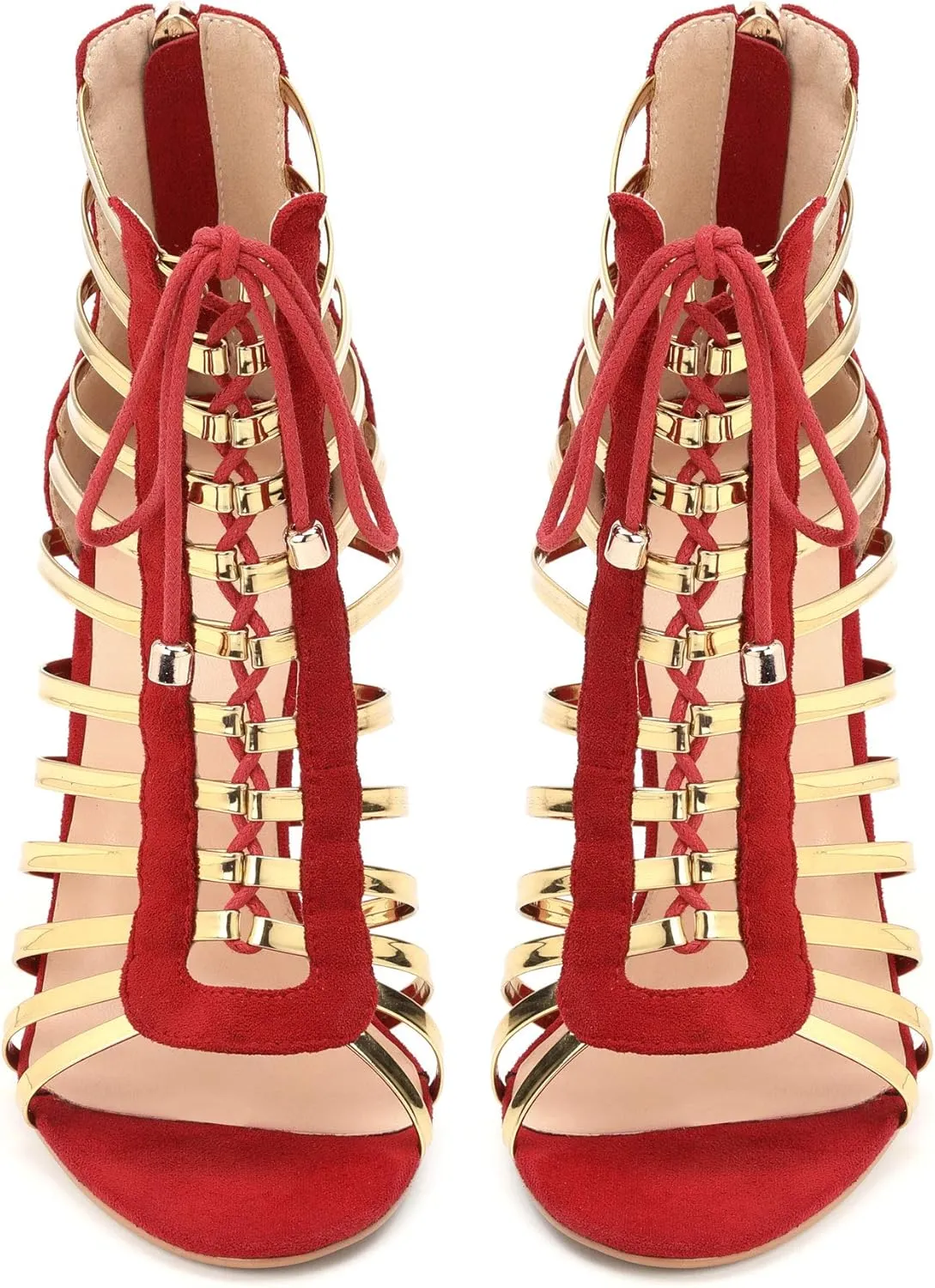 Women's Dress Sandals, Fashion High Heels, Fringed Lace-up Sandals Red Yellow