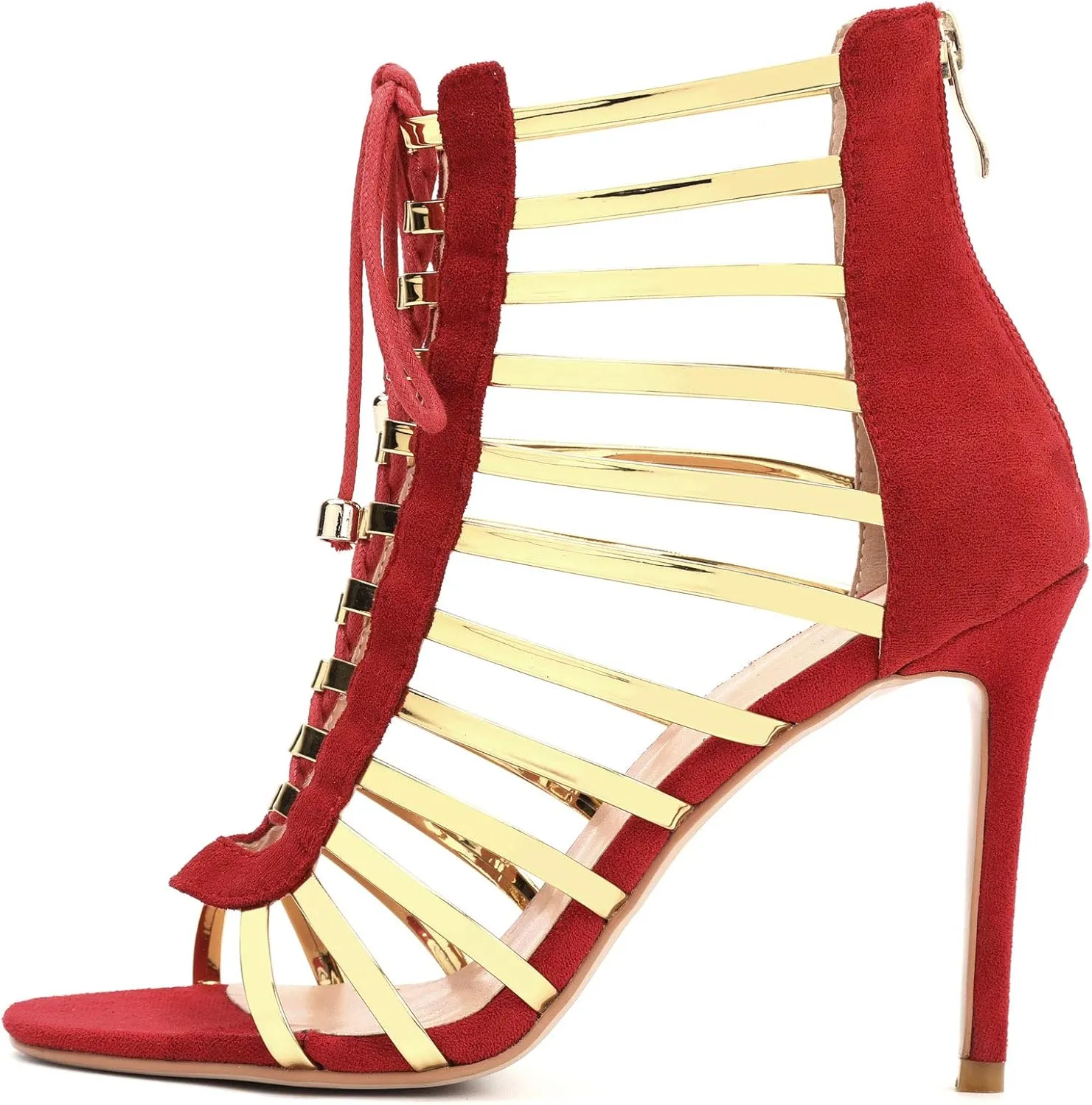 Women's Dress Sandals, Fashion High Heels, Fringed Lace-up Sandals Red Yellow