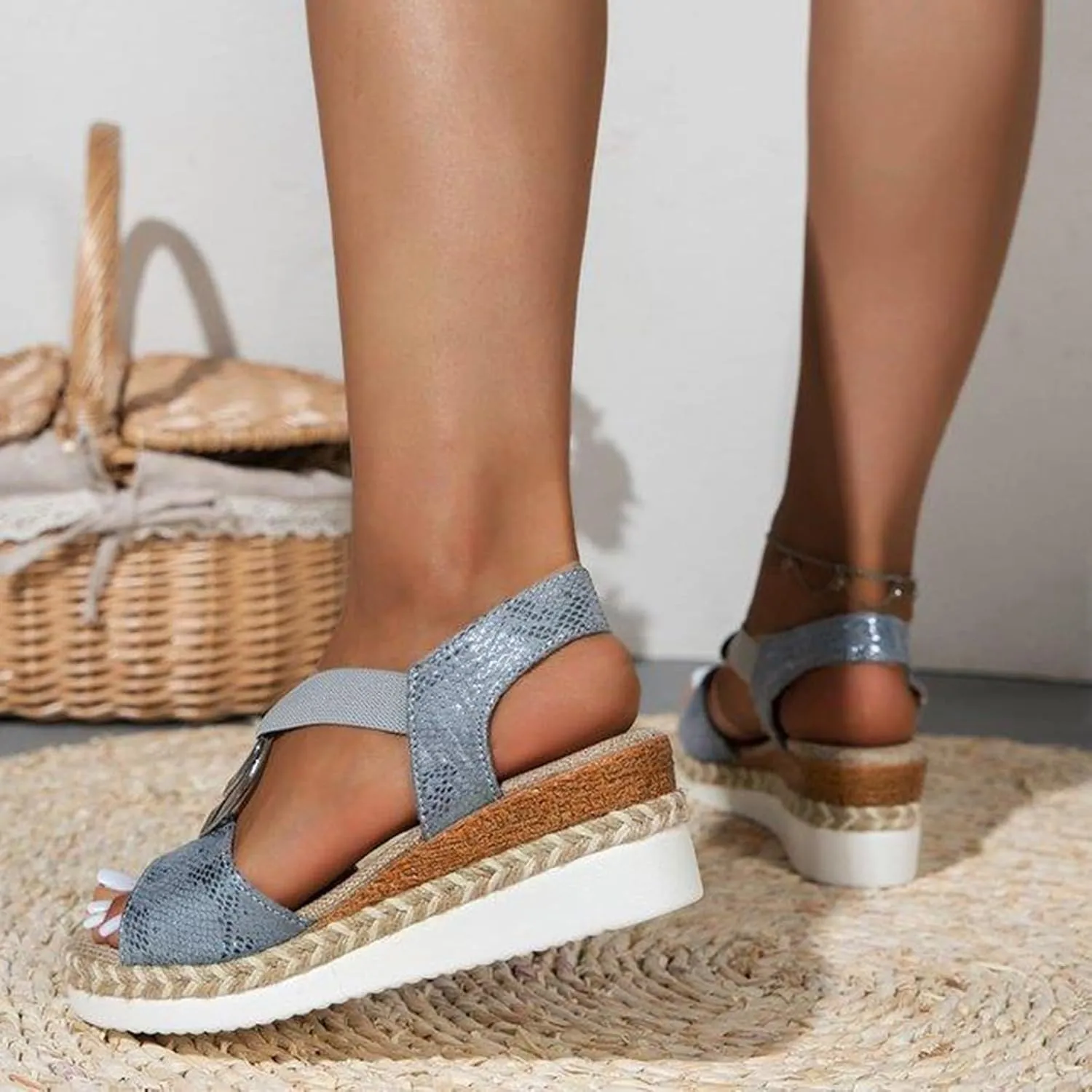 Women's Espadrilles Wedge Sandals Open Toe Ankle Strappy Vintage Lightweight Platform Sandals Heels Party Bridal Shoes Stylish Summer Dress Shoes
