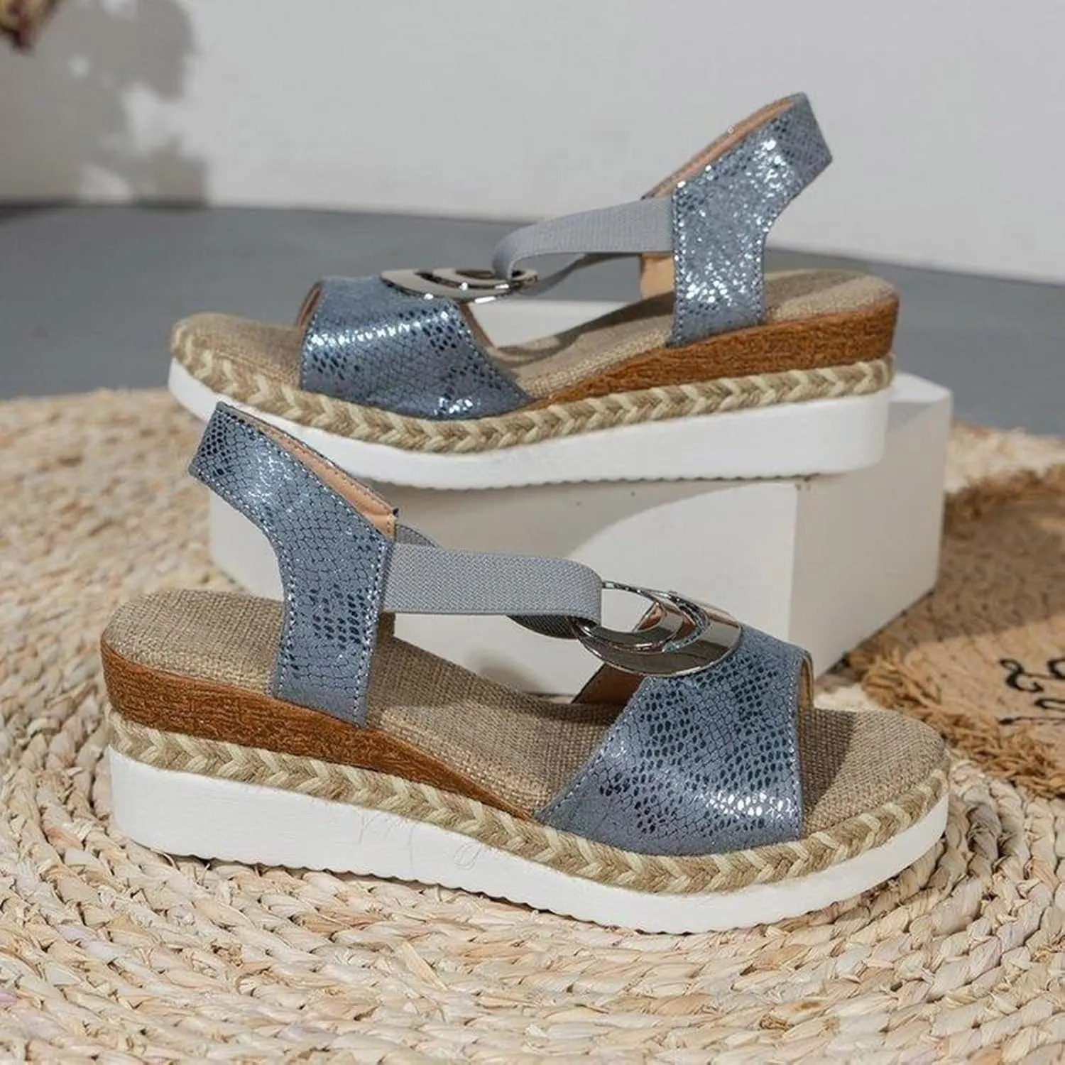 Women's Espadrilles Wedge Sandals Open Toe Ankle Strappy Vintage Lightweight Platform Sandals Heels Party Bridal Shoes Stylish Summer Dress Shoes