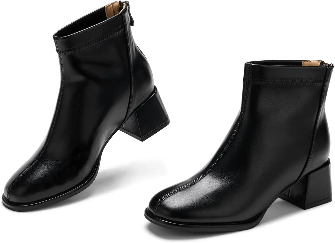 Women's Fashion Ankle Boots Chunky Low Block Heel Booties Back Zipper Fall Short Boots Shoes