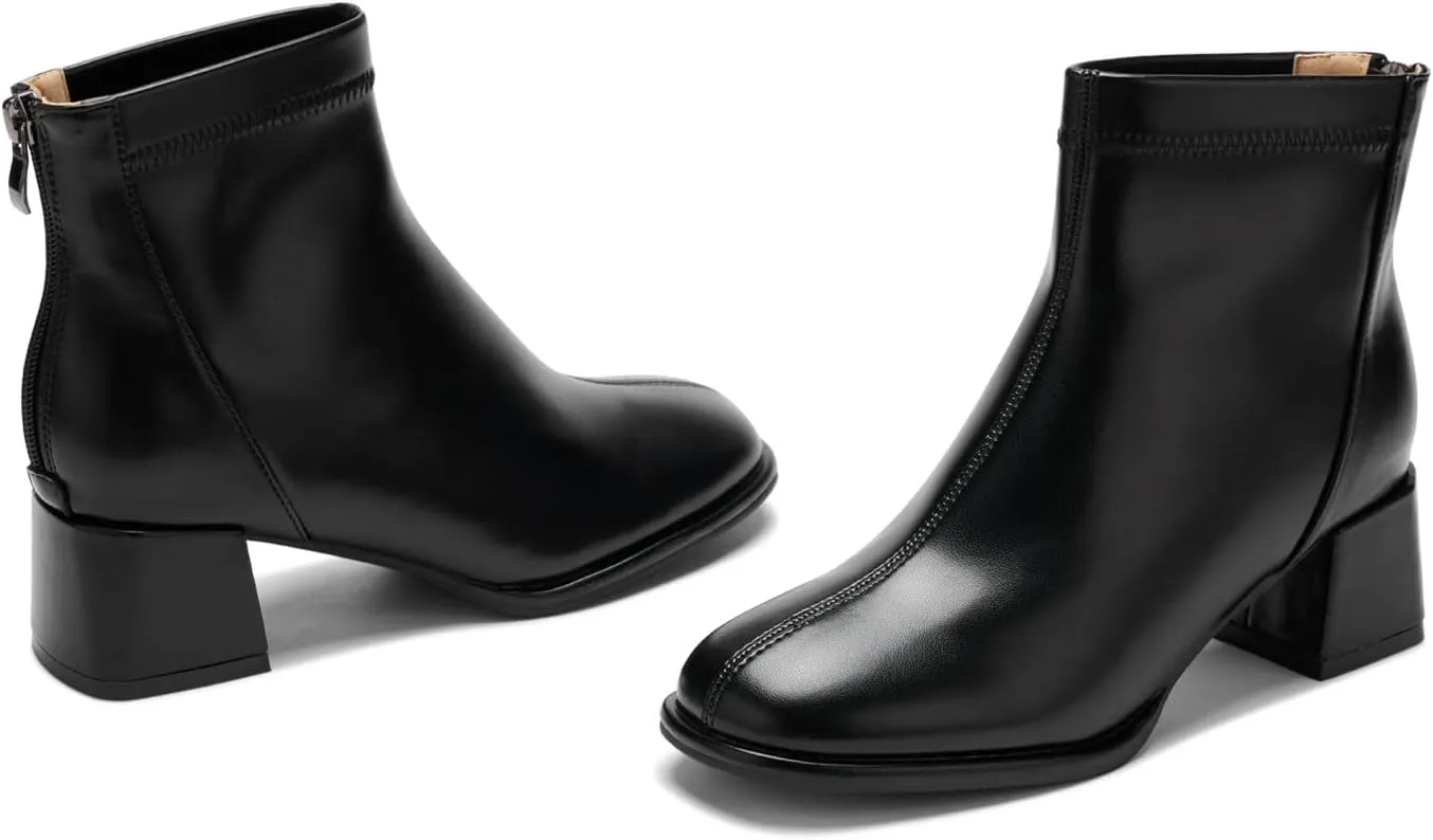 Women's Fashion Ankle Boots Chunky Low Block Heel Booties Back Zipper Fall Short Boots Shoes