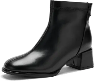 Women's Fashion Ankle Boots Chunky Low Block Heel Booties Back Zipper Fall Short Boots Shoes