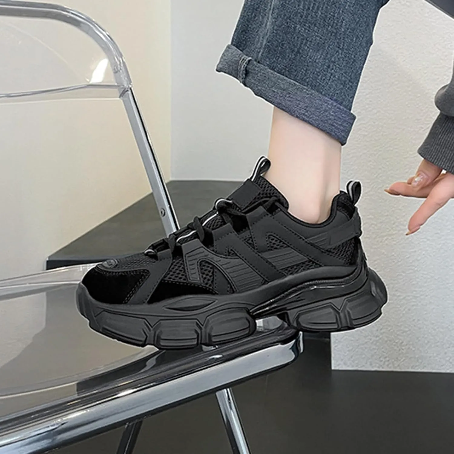 Women's Fashion Dad Sneakers - Casual Platform Chunky Trainers for Comfortable Walking, Fall Style with Thick Bottom Design, Perfect for Students and Daily Wear,Black-35