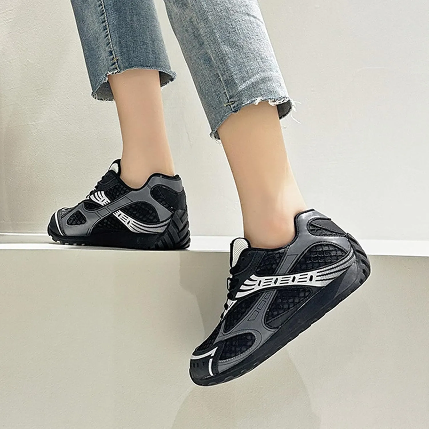 Women's Fashion Platform Oxford Trainers - Casual Lace-Up Lightweight Autumn Sneakers with Color Matching Trend, Slimming, and Versatile Flats Shoes,Black-39