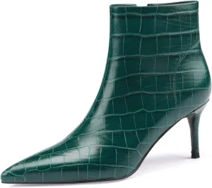 Women's Fashion Pointed Toe Zip Up Dress Kitten Heel Ankle Boots