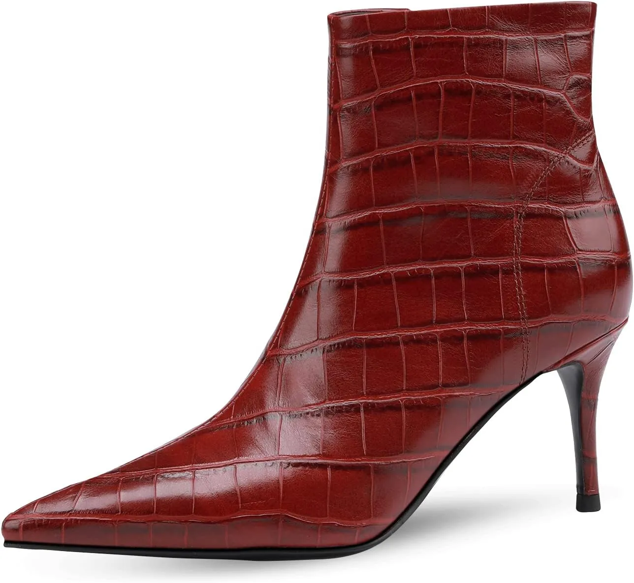 Women's Fashion Pointed Toe Zip Up Dress Kitten Heel Ankle Boots