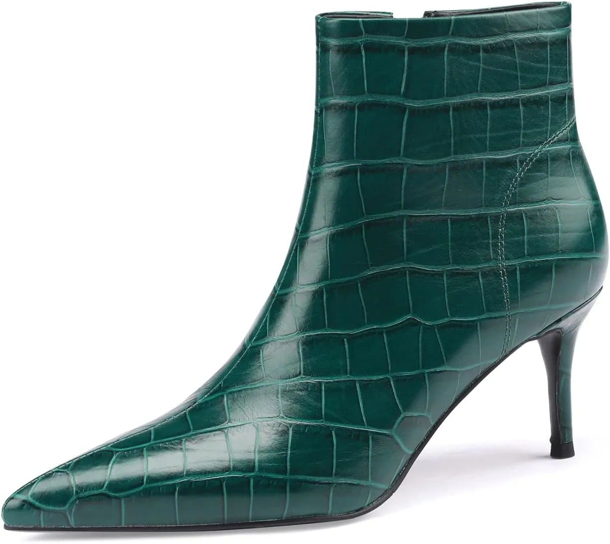 Women's Fashion Pointed Toe Zip Up Dress Kitten Heel Ankle Boots