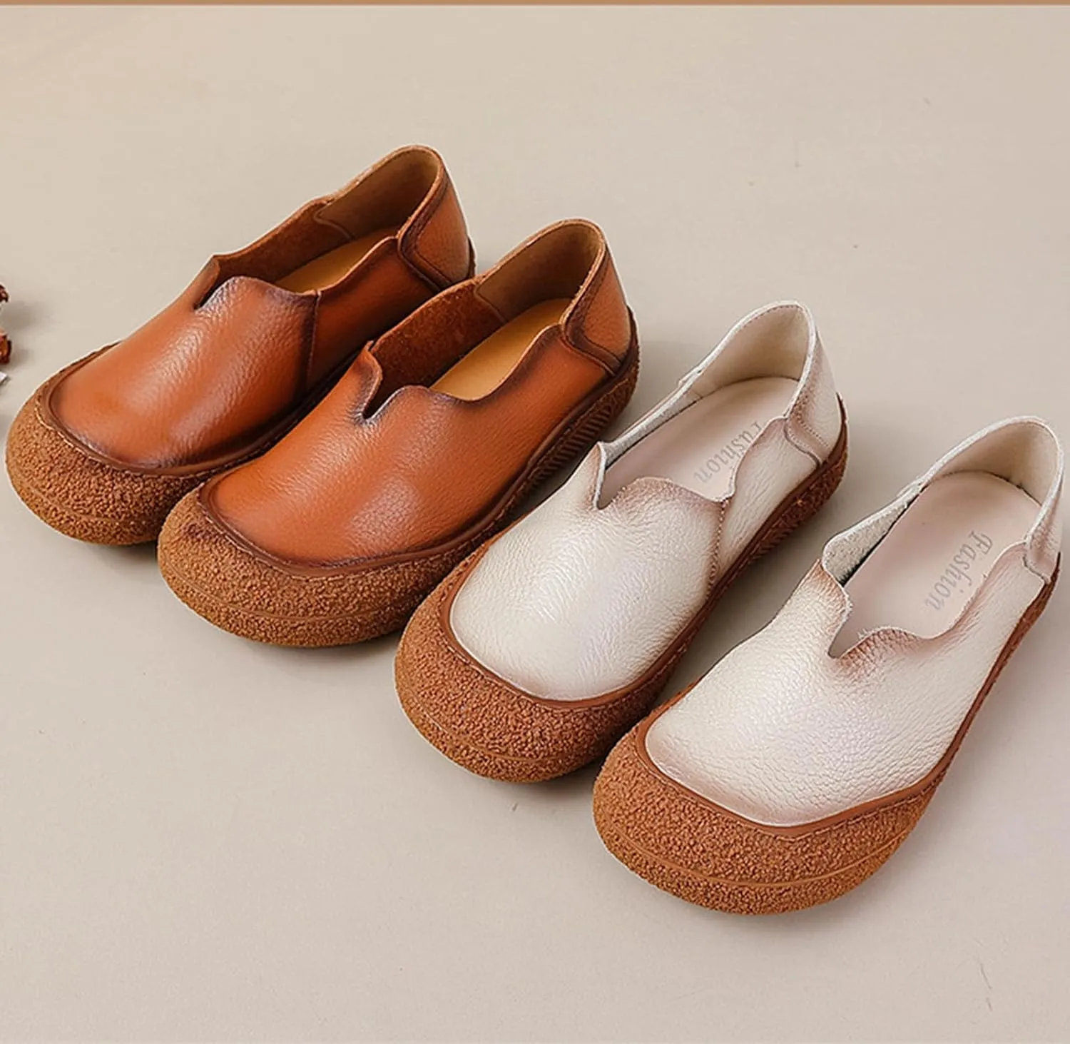 Women's Fashionable Leather Lightweight Soft Sole Loafers Comfortable Non-Slip Casual Breathable Walking Shoes