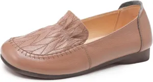 Women's Genuine Leather Flats Loafers,Slip On Shallow Mouth Beef Tendon Soft Sole Mom Walking Shoes,Lightweight Comfort Business Driving Work Office Casual Shoes