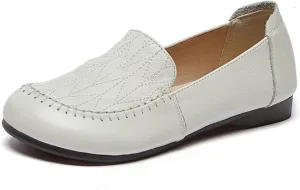 Women's Genuine Leather Flats Loafers,Slip On Shallow Mouth Beef Tendon Soft Sole Mom Walking Shoes,Lightweight Comfort Business Driving Work Office Casual Shoes