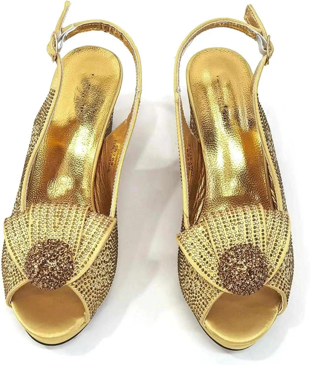 Womens Gold 2025 Peep Toe Wedding Shoes Set Bridal Sandals and Matching Bag Italian Party Beaded Sequin Accessories