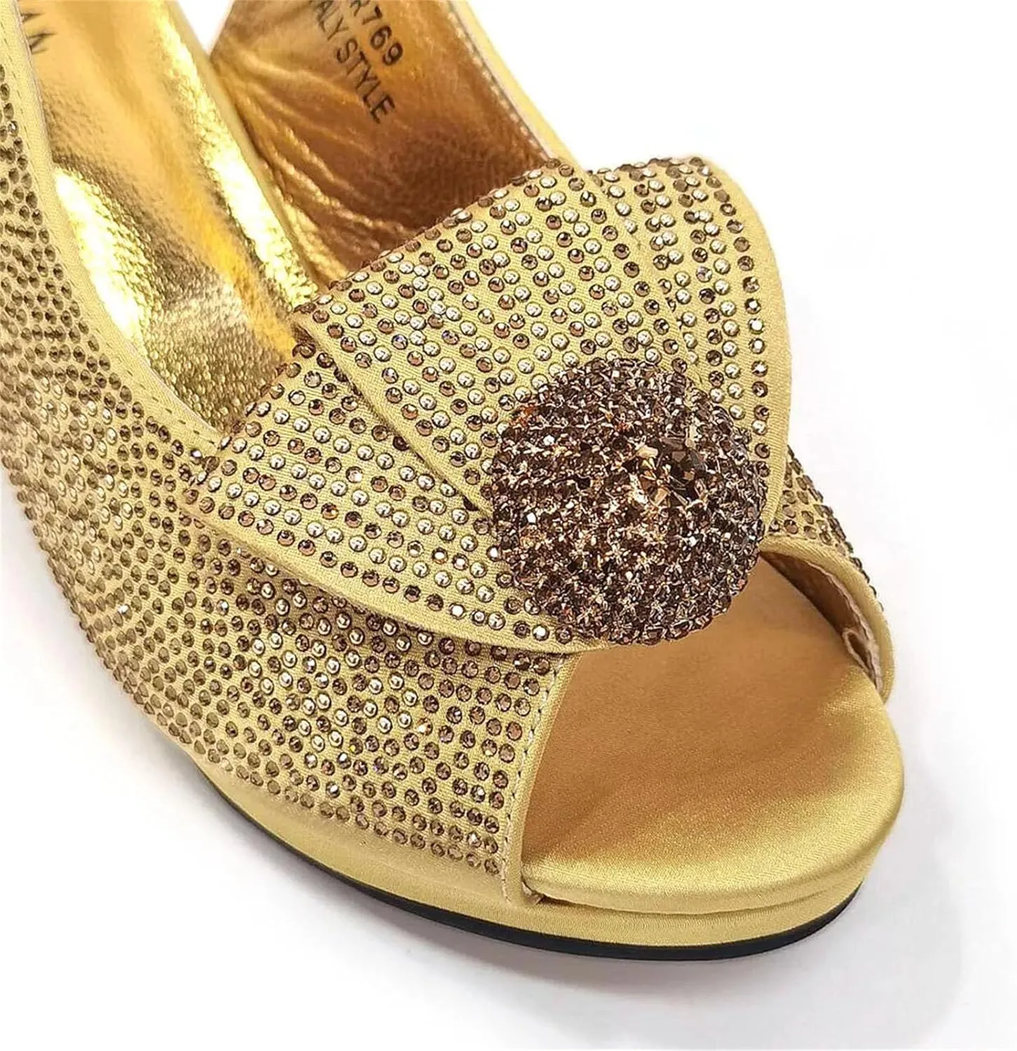 Womens Gold 2025 Peep Toe Wedding Shoes Set Bridal Sandals and Matching Bag Italian Party Beaded Sequin Accessories