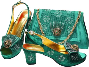 Womens Gold 2025 Peep Toe Wedding Shoes Set Bridal Sandals and Matching Bag Italian Party Beaded Sequin Accessories