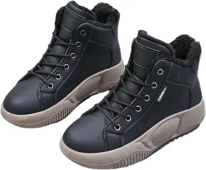 Women's High Top Thick Sole Boots,Cozy Thermal Fur Lining Non-Slip Fashion Boot Casual Lace Up Sneakers