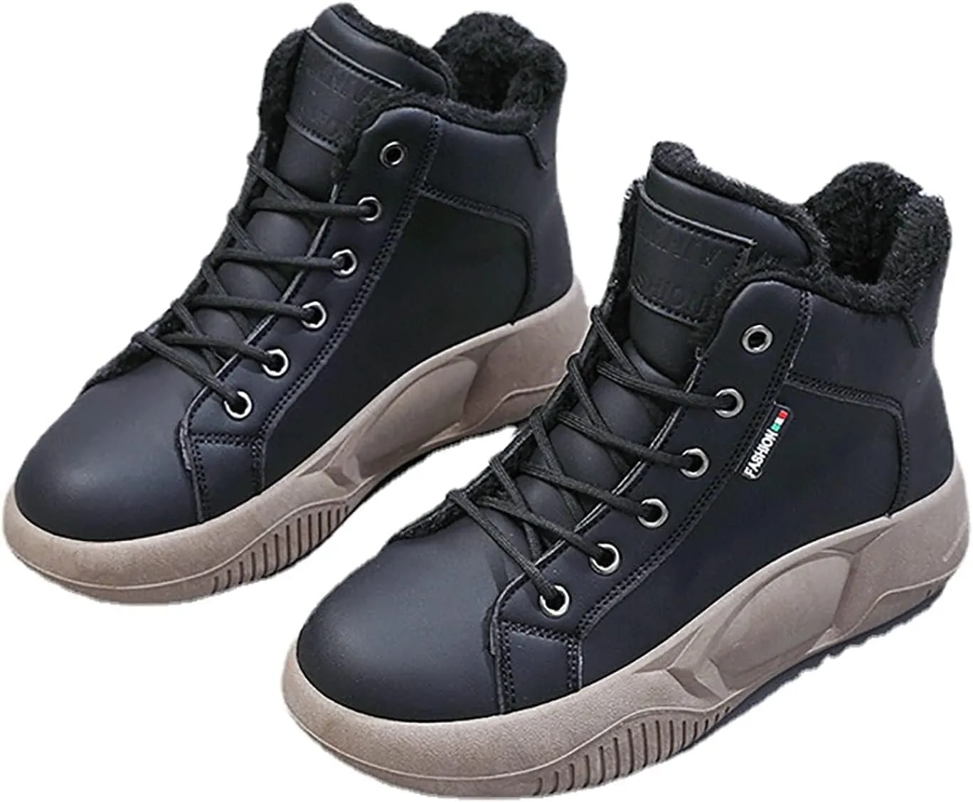 Women's High Top Thick Sole Boots,Cozy Thermal Fur Lining Non-Slip Fashion Boot Casual Lace Up Sneakers