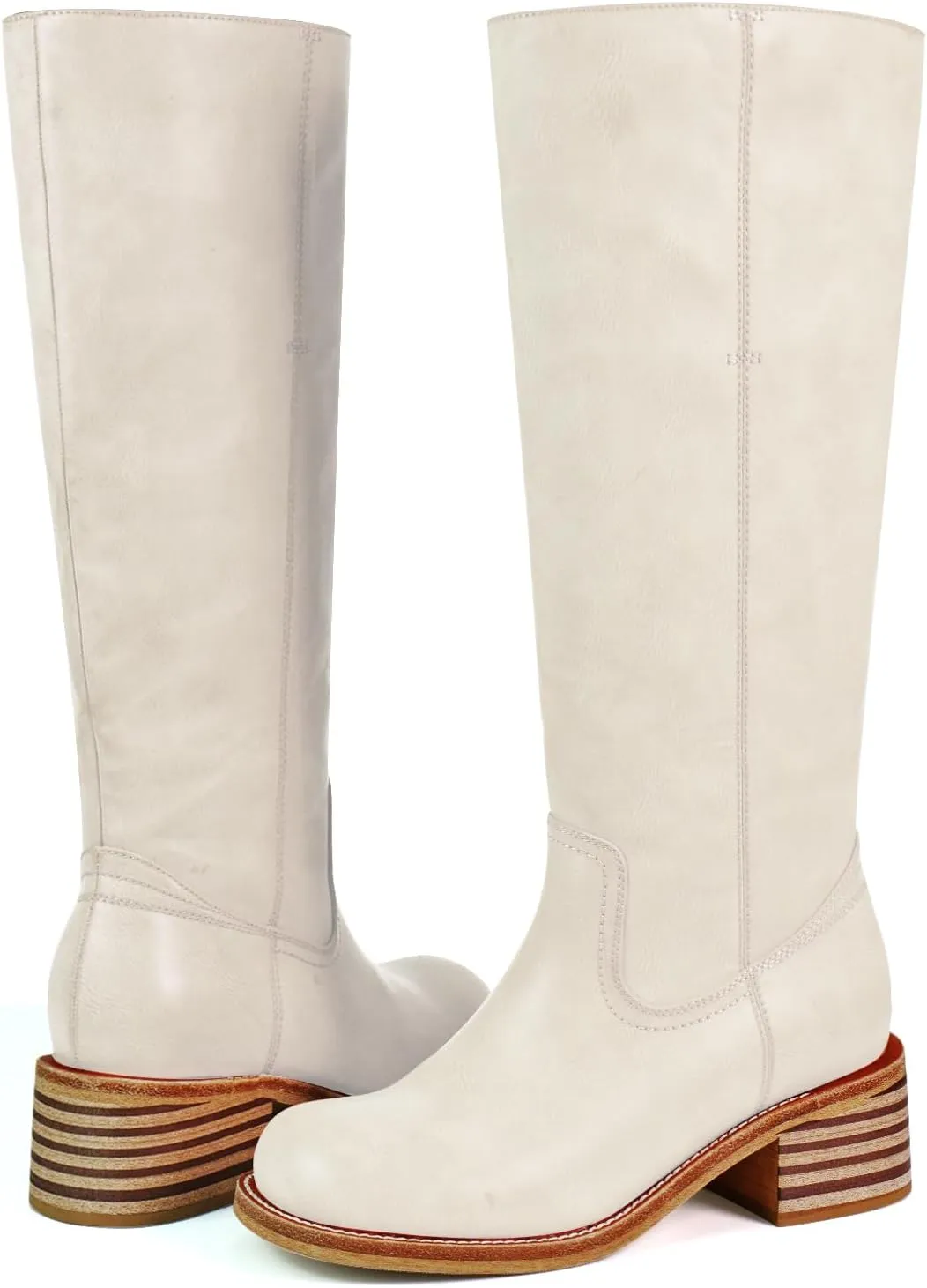 Women's Knee High Boots Square Toe Chunky Block Heel Long Boots for Women Comfortable Low Heel Womens Boots