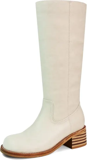 Women's Knee High Boots Square Toe Chunky Block Heel Long Boots for Women Comfortable Low Heel Womens Boots