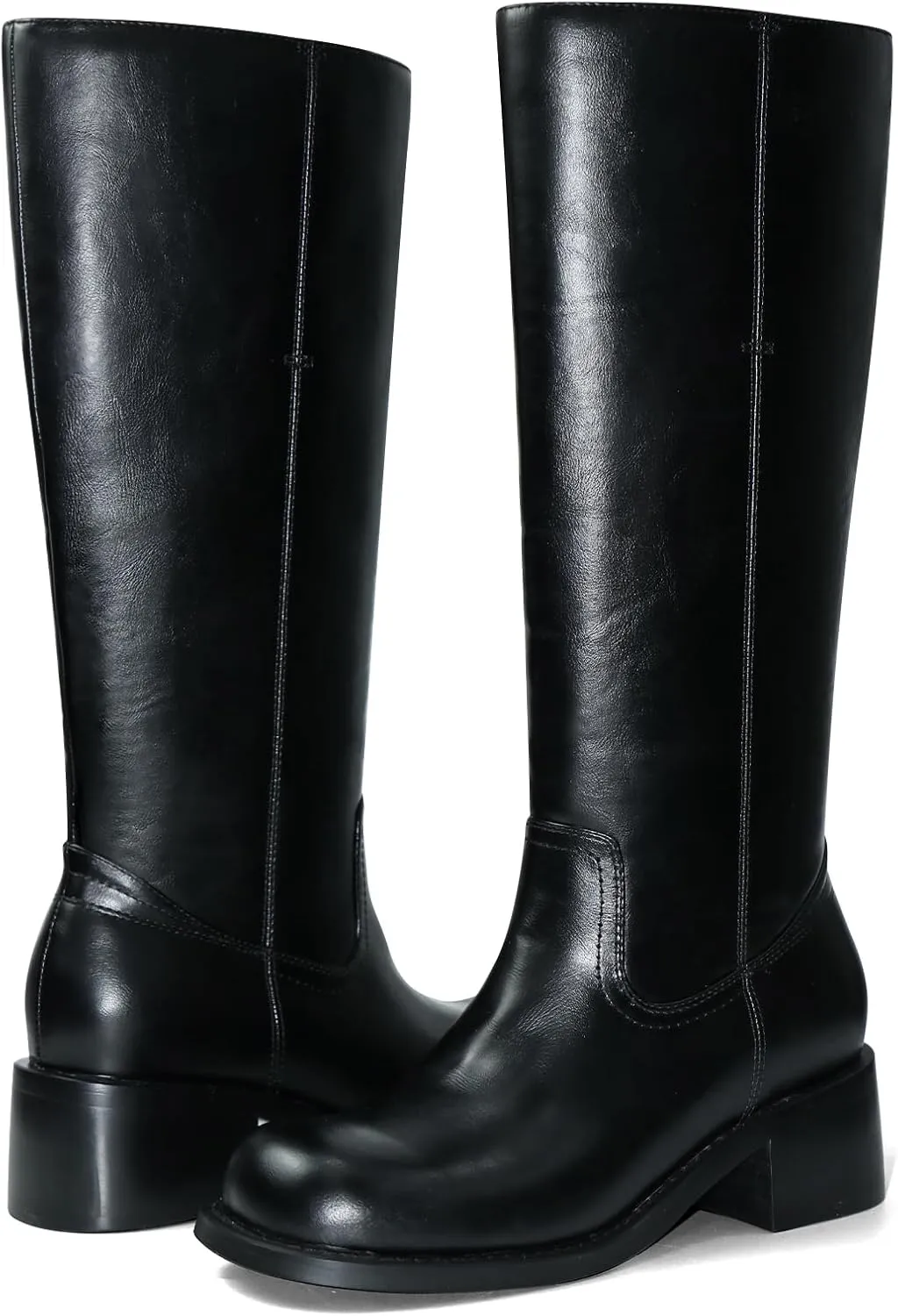 Women's Knee High Boots Square Toe Chunky Block Heel Long Boots for Women Comfortable Low Heel Womens Boots