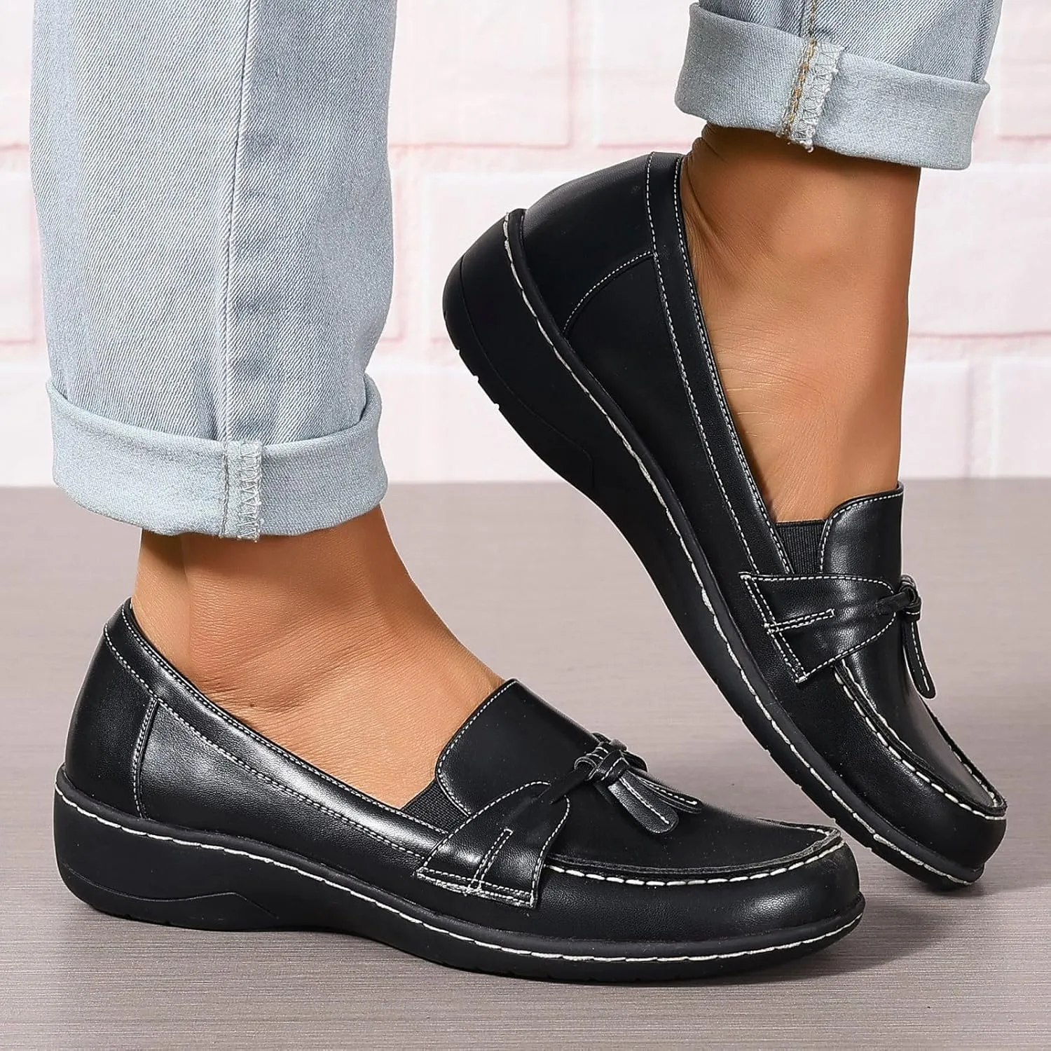 Womens Loafers Comfortable Penny Loafer Slip On Flats Business Casual Dress Shoes Round Toe Driving Moccasins, US Size 5-11