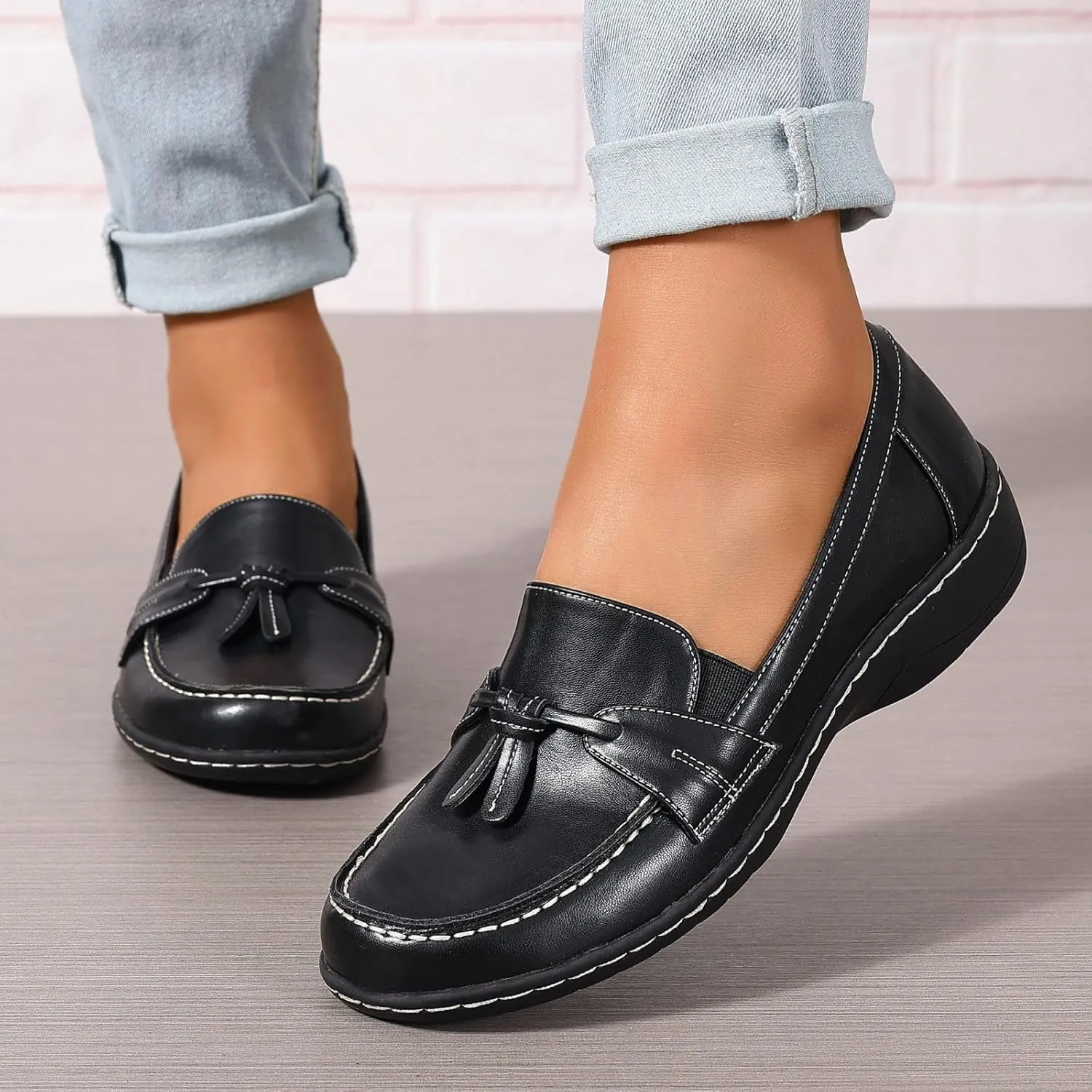 Womens Loafers Comfortable Penny Loafer Slip On Flats Business Casual Dress Shoes Round Toe Driving Moccasins, US Size 5-11
