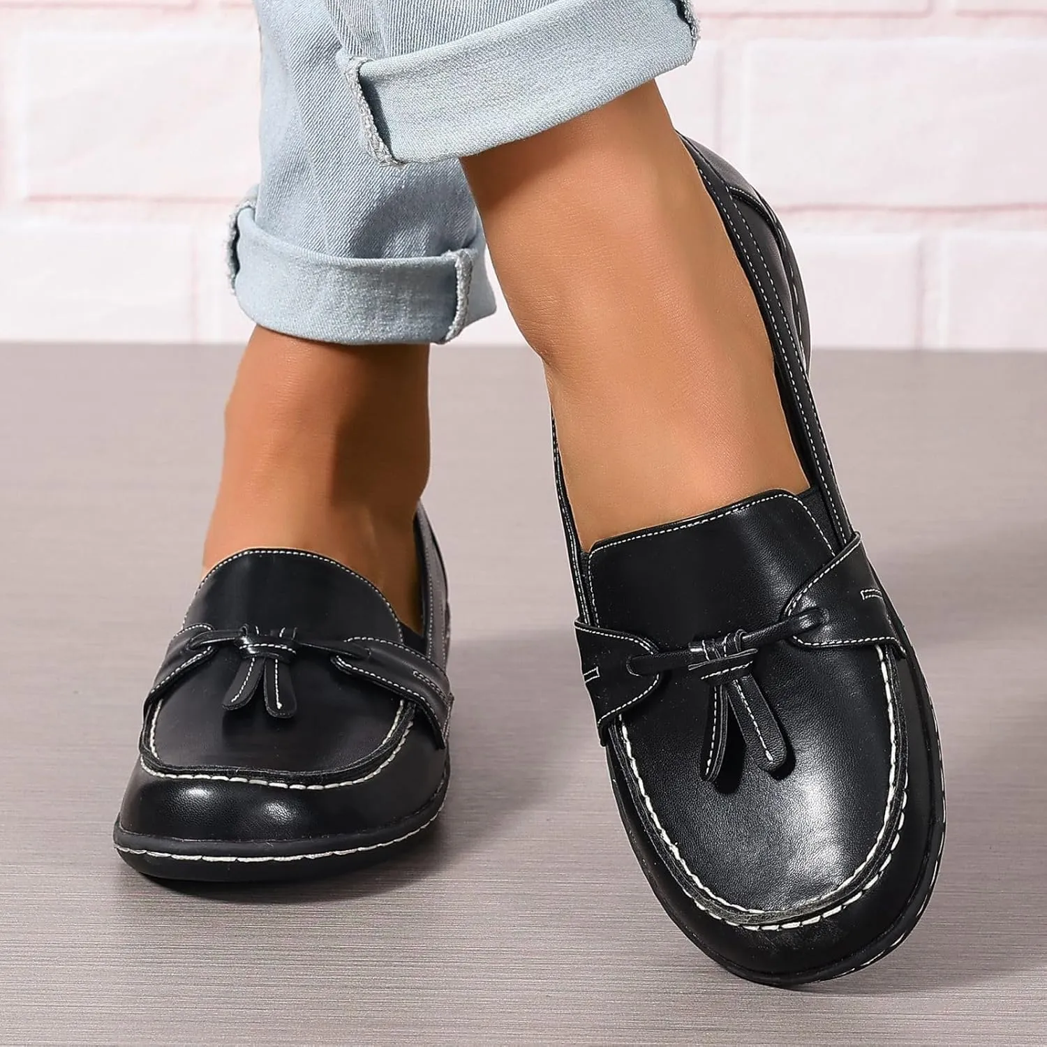 Womens Loafers Comfortable Penny Loafer Slip On Flats Business Casual Dress Shoes Round Toe Driving Moccasins, US Size 5-11