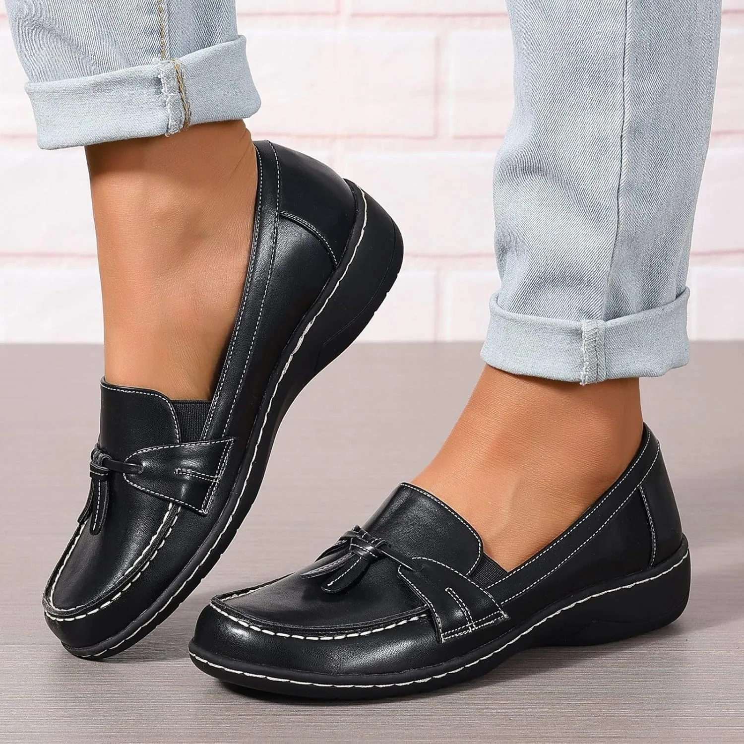 Womens Loafers Comfortable Penny Loafer Slip On Flats Business Casual Dress Shoes Round Toe Driving Moccasins, US Size 5-11
