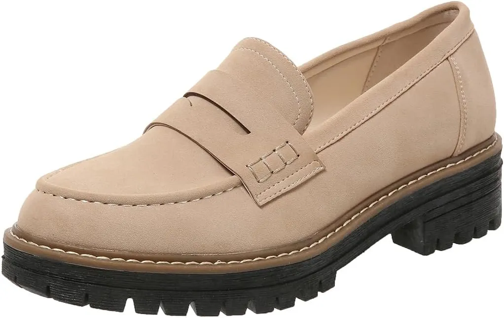 Womens Loafers Slip On Casual Chunky Platform Heel Loafers Classic Penny Dressy Comfy Business Work Shoes Green Beige Black Red US5-11