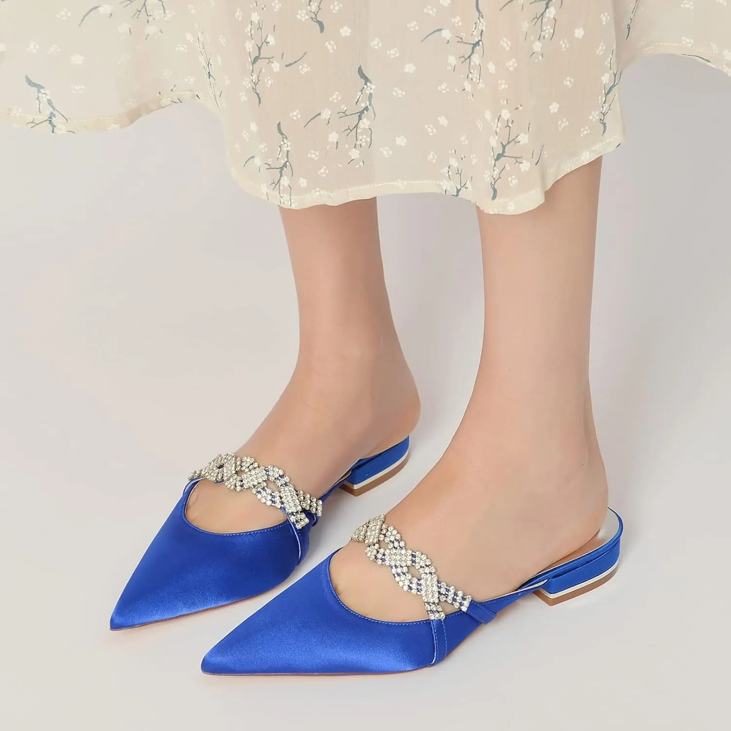 Women's Mules Flats Pointed Toe Backless Loafers Slip on Slides for Wedding Bridal Dress Shoes