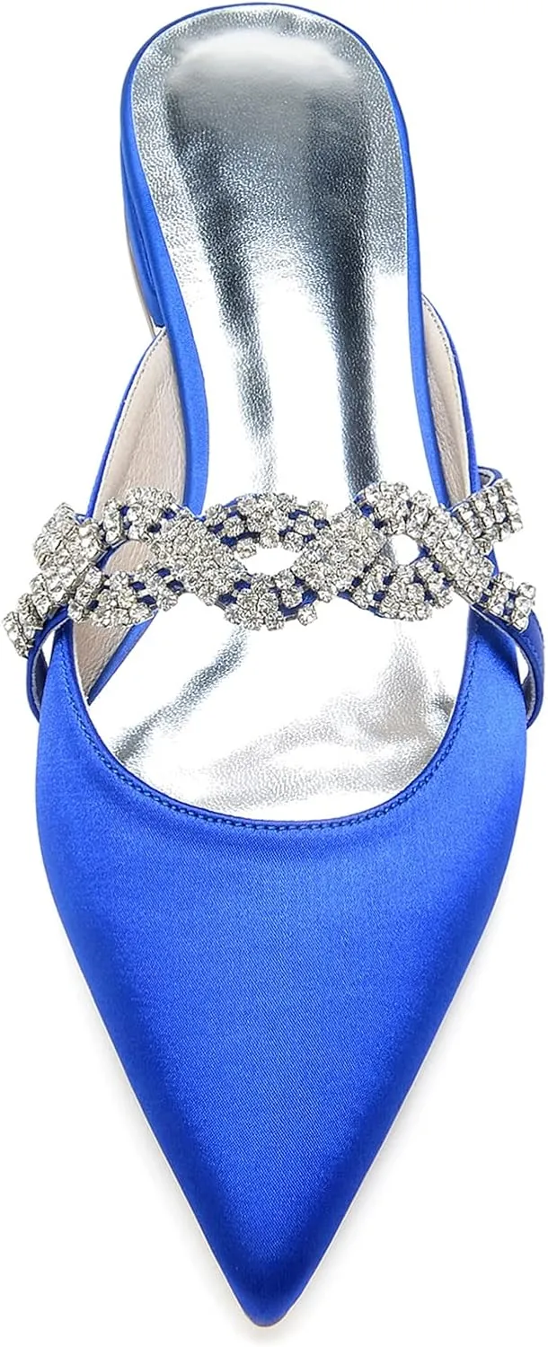 Women's Mules Flats Pointed Toe Backless Loafers Slip on Slides for Wedding Bridal Dress Shoes